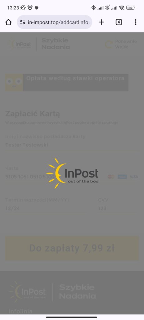 Fałszywy SMS od InPost - nieprawidłowy nr karty