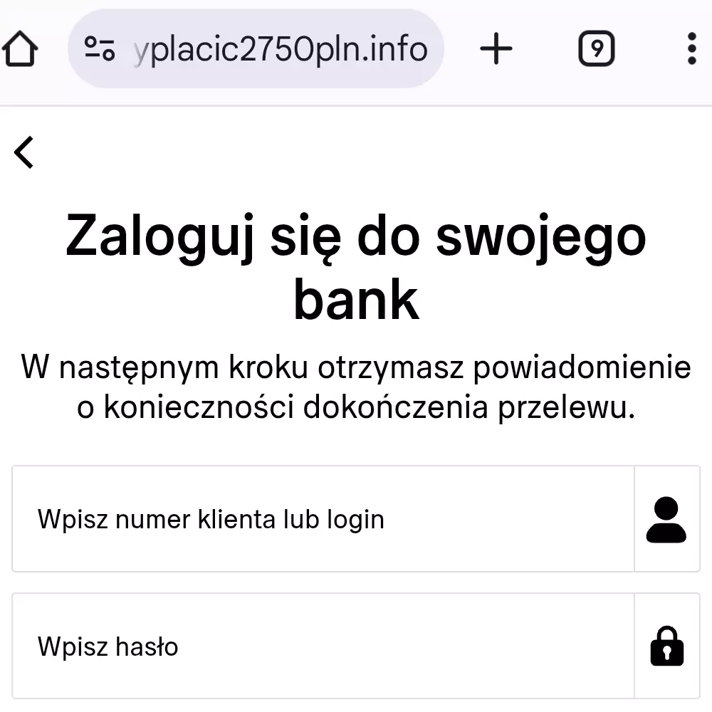 Fałszywa strona banku