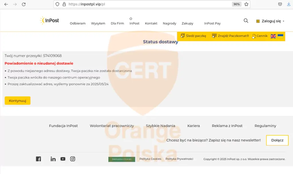 Fałszywa strona InPost