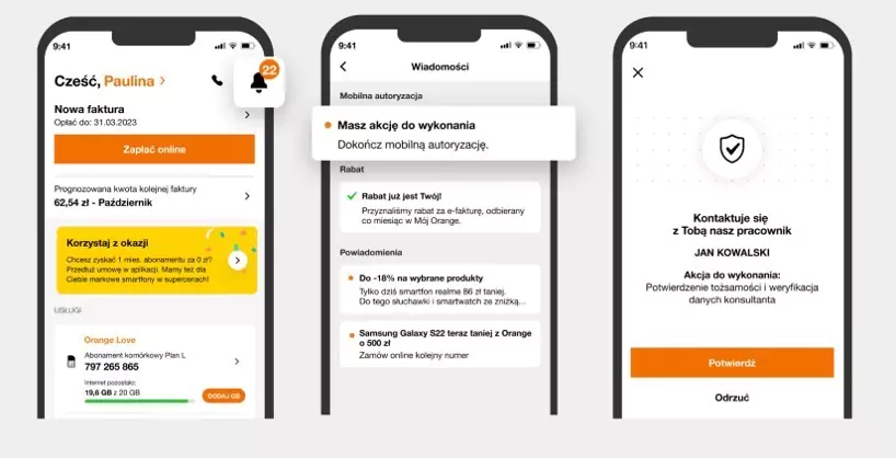 Schemat autoryzacji w aplikacji mobilnej. W przypadku ataku "na konsultanta" oszust jej nie przeprowadzi.
