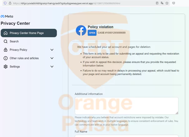 Fałszywa strona wyłudzająca dane logowania do Facebooka.