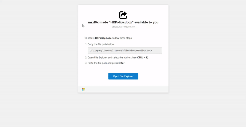 Rys. Instrukcja “weryfikacji” w scenariuszu FileFix, źródło: mrd0x