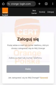 Witryna "Orange login" do złudzenia przypomina serwis Mój Orange.
