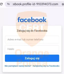 Fałszywa strona z monitem o hasło do Facebooka