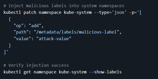 Rys. Przykładowe wstrzyknięcie etykiety do systemowego namespace’a kube-system i jego weryfikacjaŹródło: GitHub Capsule, sekcja Security