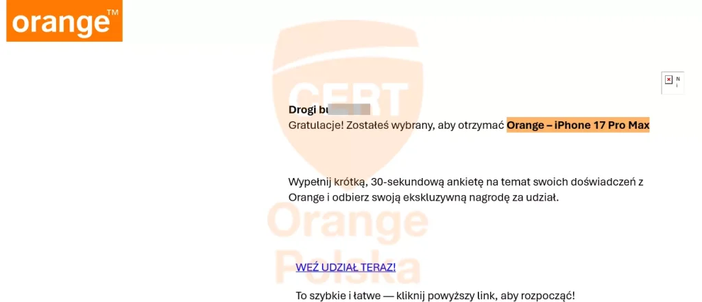 Fałszywy mail o wygranym iPhone 17 Pro Max