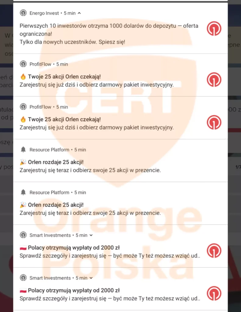 Aplikacje z Google Play generują pushe prowadzące do serwisów zewnętrznych.