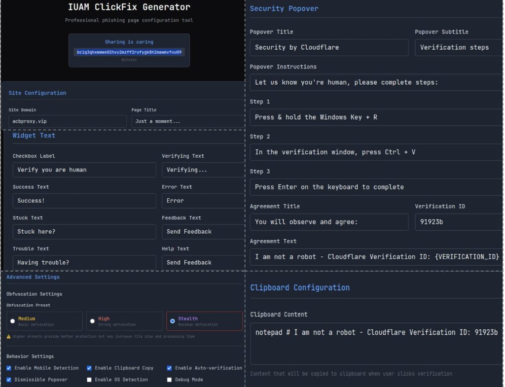 Rys. ClickFix generator - wygląd narzędzia; źródło: UNIT42