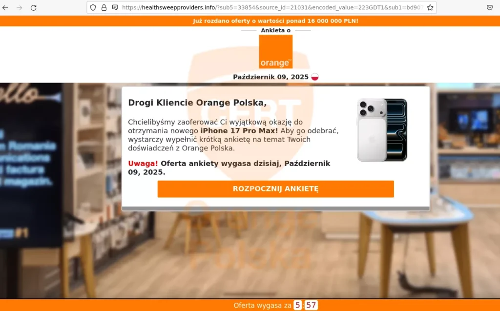 Dostaniesz iPhone 17 Pro Max - tylko wypełnij ankietę - sugeruje strona.