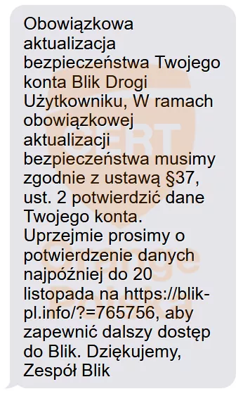 Nadawcą tego SMS-a nie jest BLIK.