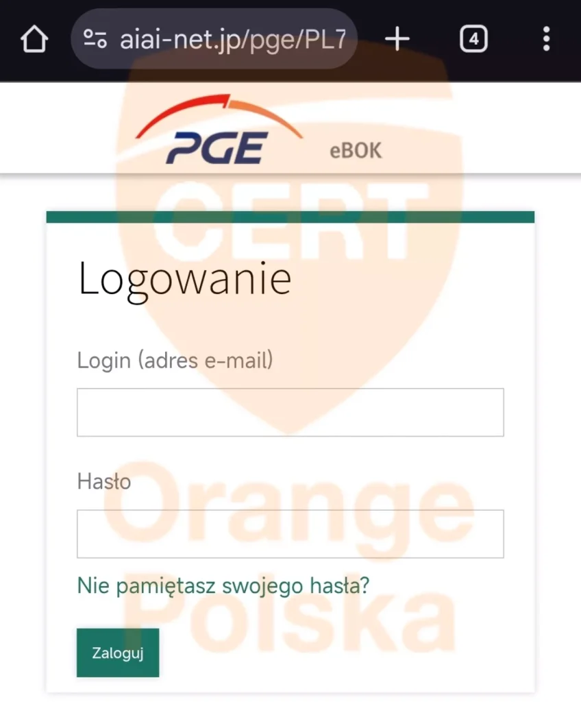 Treść strony sugerująca zwrot z PGE