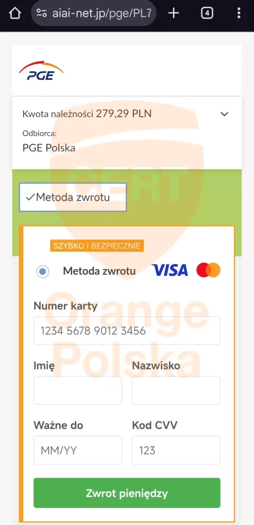 By uzyskać rzekomy zwrot z PGE musimy podać dane karty płatniczej - nie rób tego!