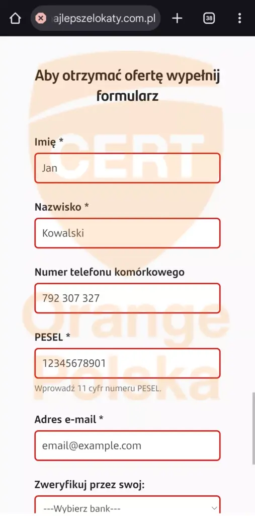 Fałszywa lokata wymaga podania wielu wrażliwych danych.