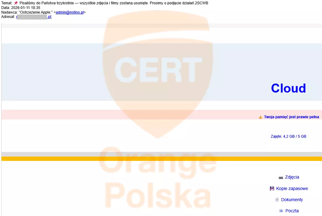Fałszywe maile o przepełnieniu iCloud
