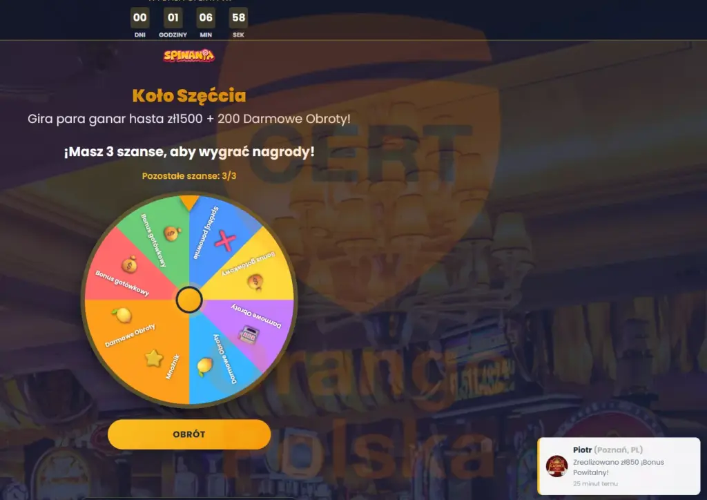 W tle widać informację o użytkowniku, któremu fałszywe kasyna miały już dać wygrać pieniądze.