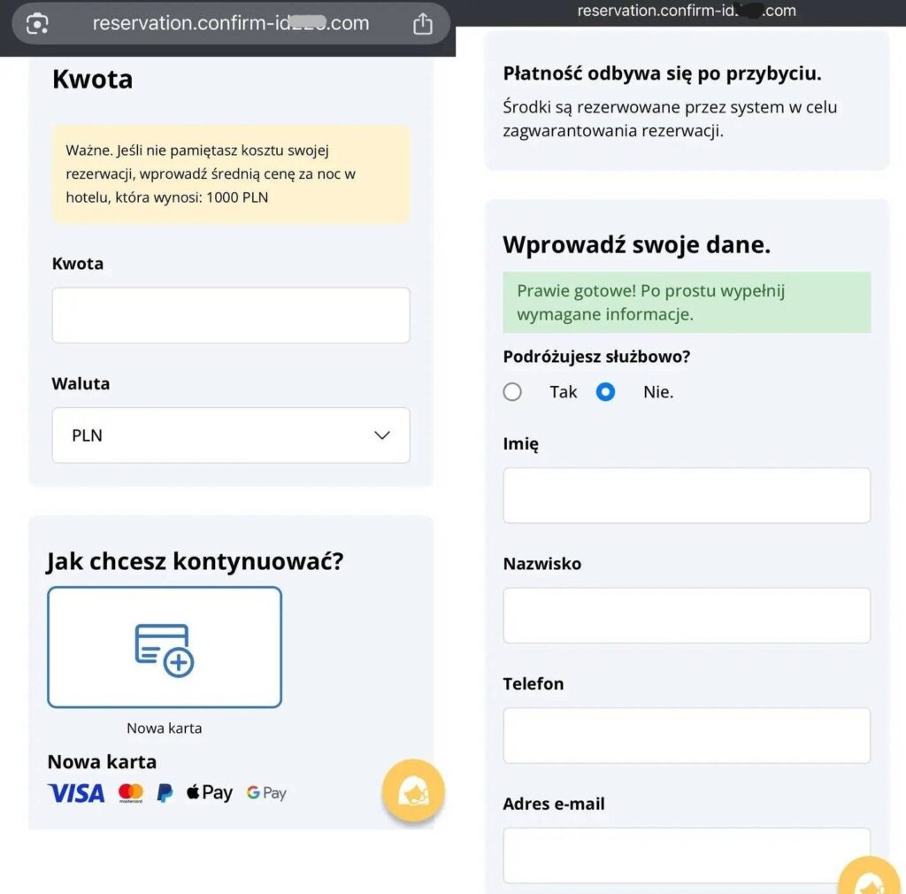 Elementy na stronie służące wyłudzeniu danych osobowych i płatniczych.