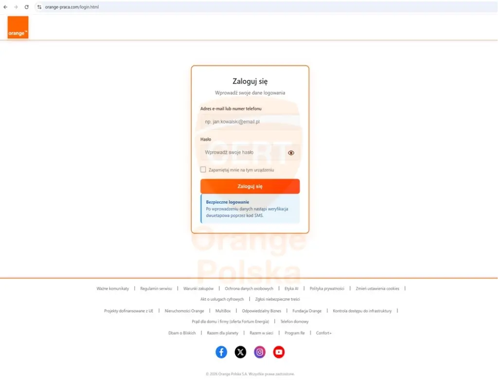 Ta strona to nie praca w Orange. Oszuści wykradają za jej pomocą Twoje hasło do serwisu Mój Orange.