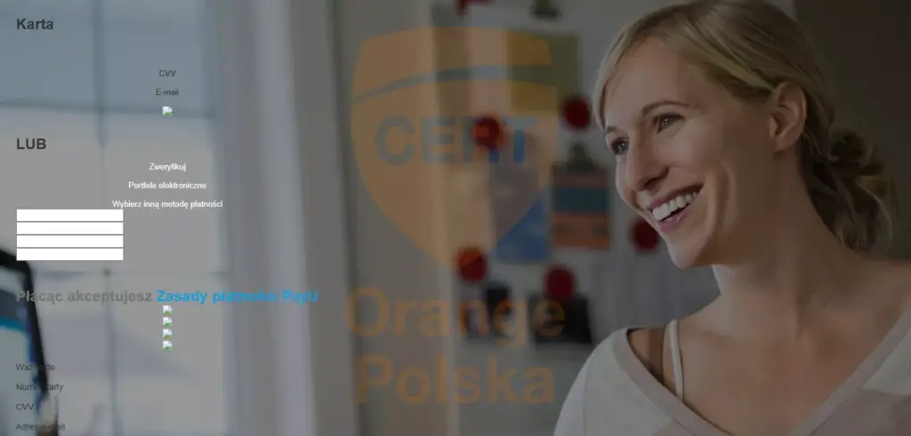 Zrzut ekranu: fałszywa bramka płatności PayU