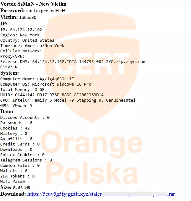 Zrzut ekranu: treść wiadomości wysyłanej za pośrednictwem Telegram API do bota.