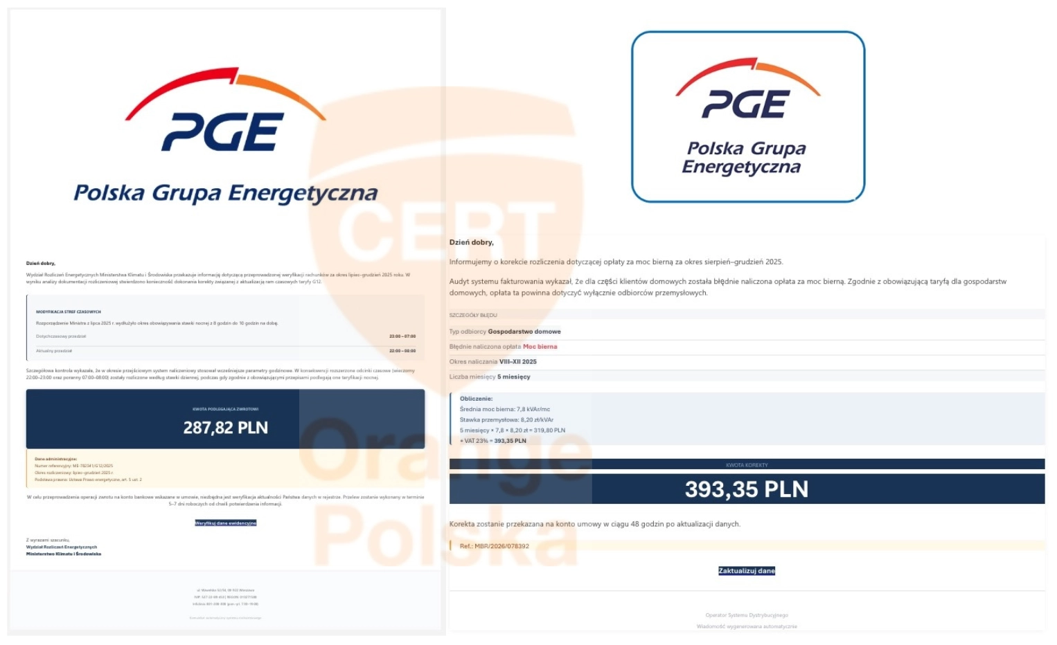 Phishing na PGE – „zamrożenie cen i korekta naliczenia opłaty”