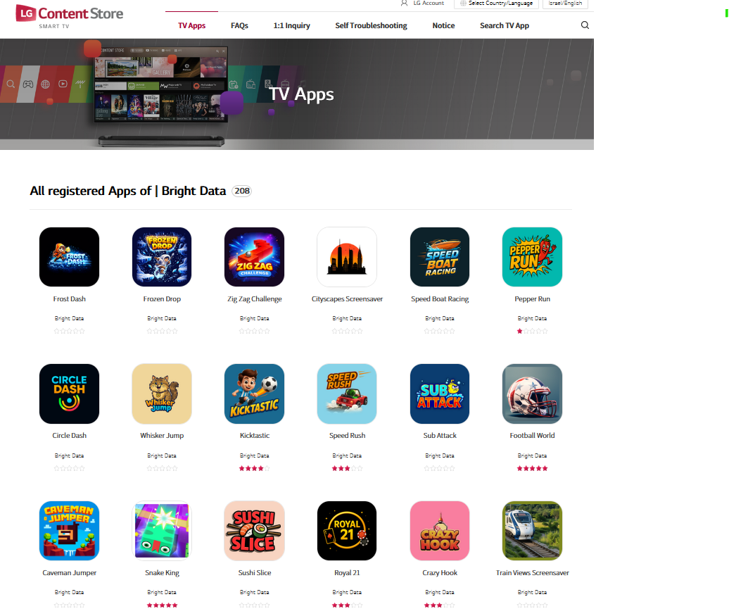 Rys. Aplikacje Bright Data w LG Content Store. Źródło: LG/il.lgappstv.com.