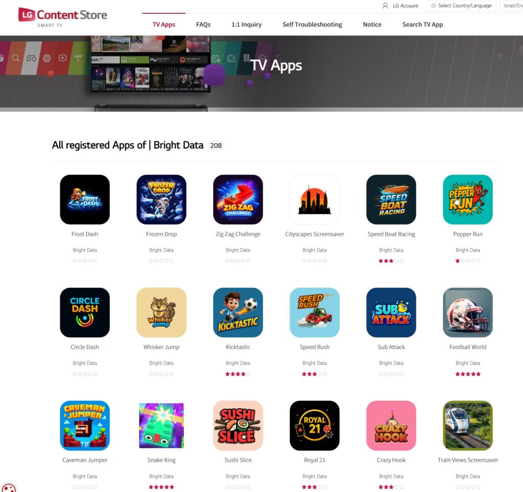 Rys. Aplikacje Bright Data w LG Content Store. Źródło: LG/il.lgappstv.com.