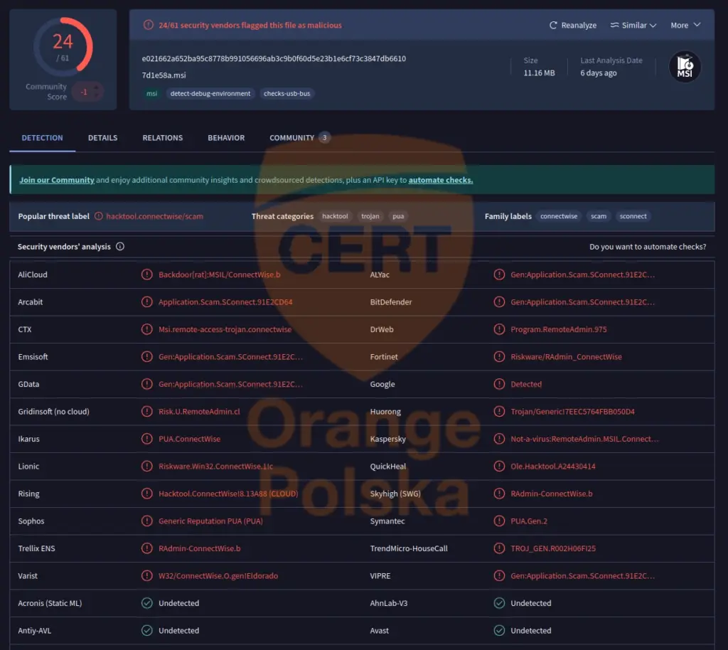 Plik prezentowany przez model AI zatruty przez LLM poisoning jest rozpoznawalny jako złośliwy przez wiel skanerów AV.