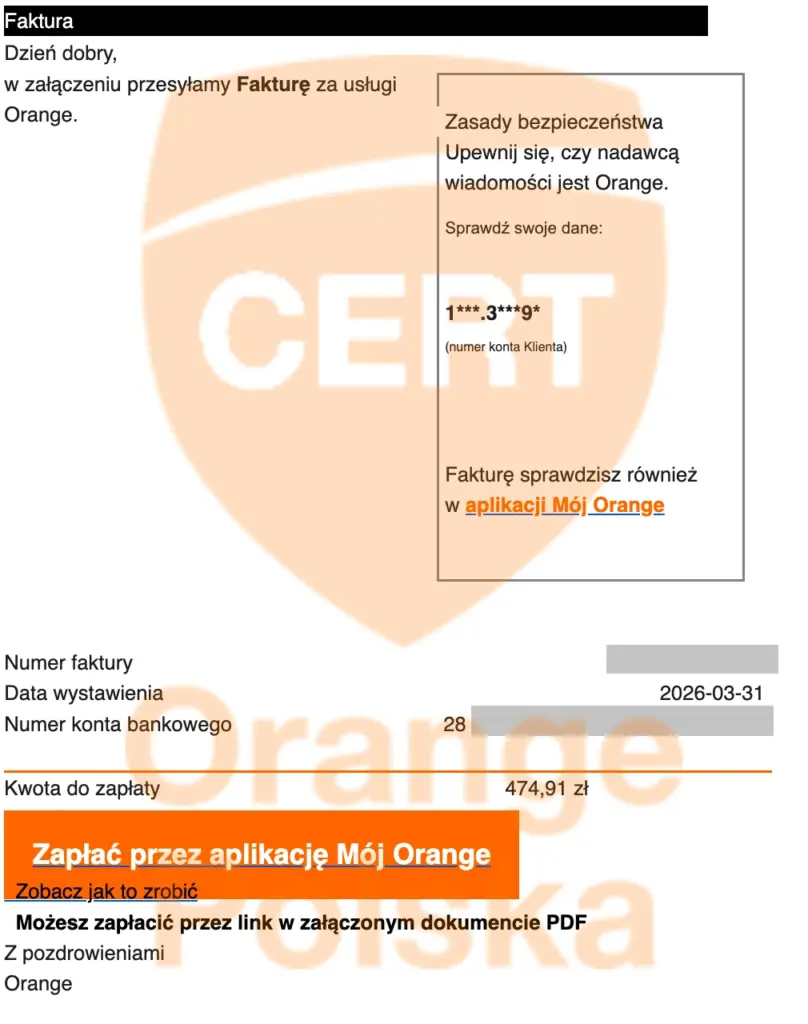 Mail podszywający się pod Orange w załączniku zawiera spakowanego data stealera Formbook.