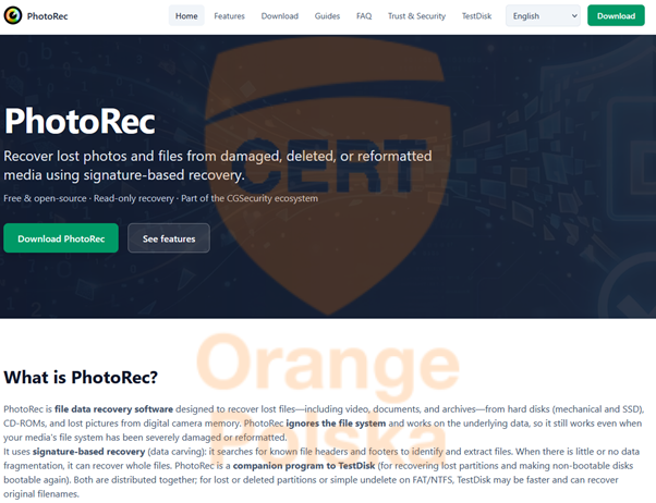 Fałszywa strona PhotoRec