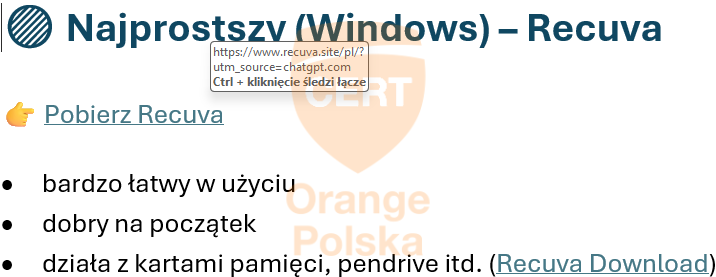 ChatGPT podpowiada link do złośliwej strony.