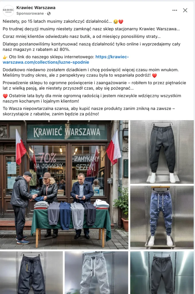 Zdjęcia witryny sklepowej i asortymentu wygenerowanego w sztucznej inteligencji.