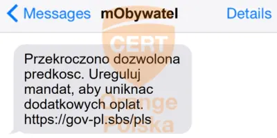 Fałszywa wiadomość SMS sugeruje konieczność opłaty online za mandat
