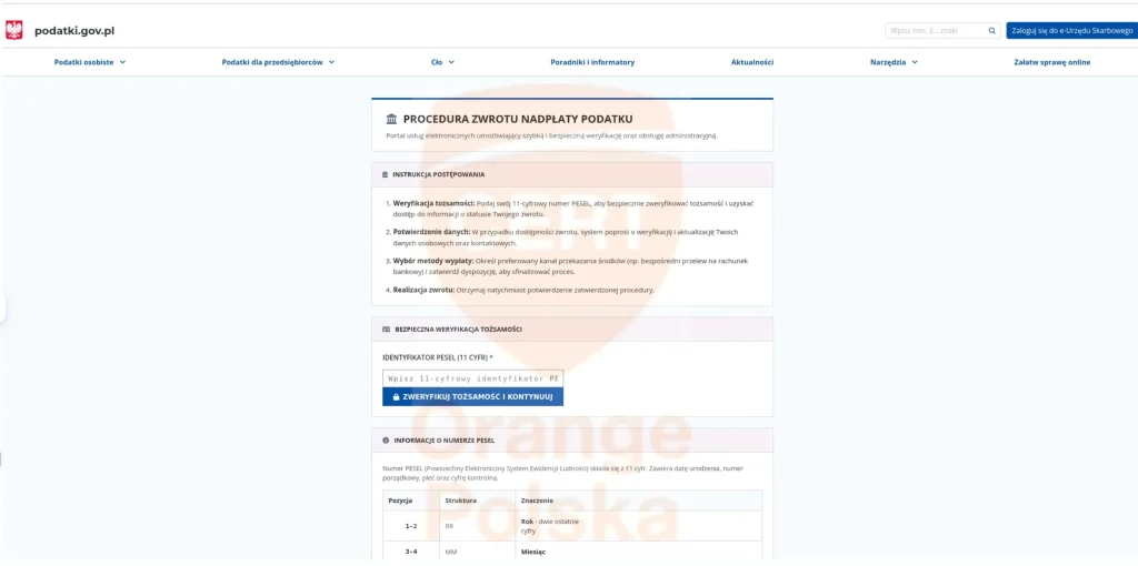 Screen pierwszego kroku w fałszywym panelu, wyłudzający numer PESEL.