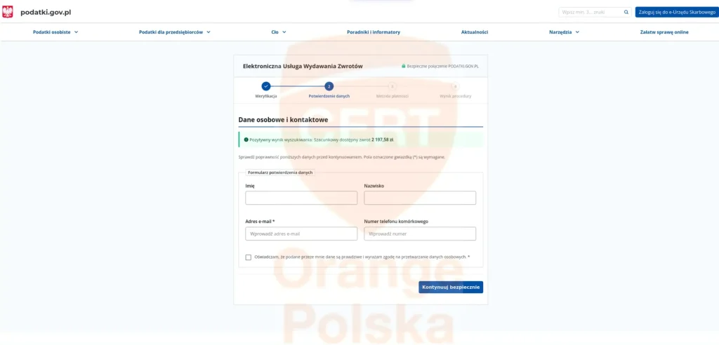 Kolejny etap obejmujący wyłudzenie danych osobowych