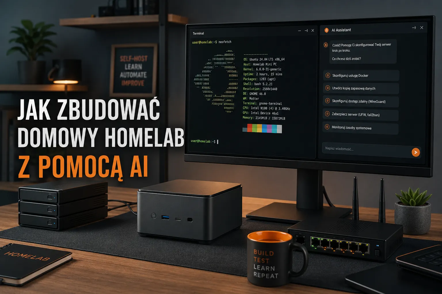 Zdjęcie przedstawia monitor, komputer i serwer.
