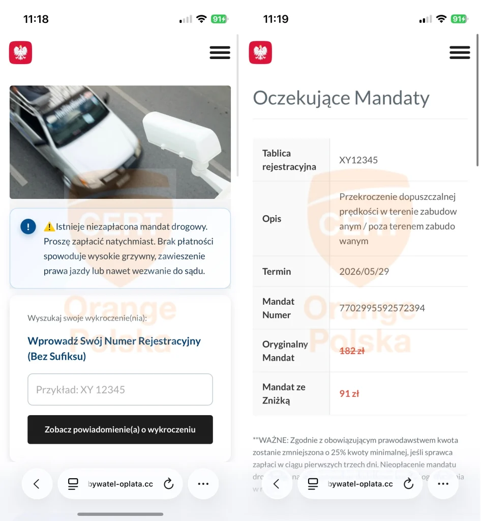 Fałszywy SMS o mandacie podszywający się pod mObywatel