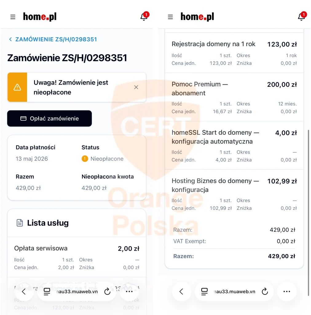 podstawiona strona udająca home.pl
