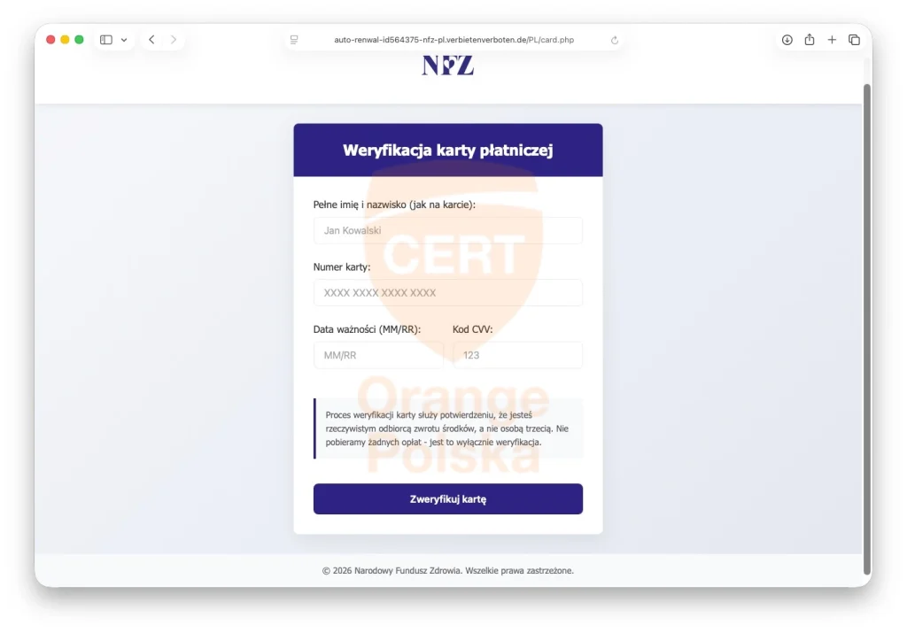 strona podszywająca się pod NFZ