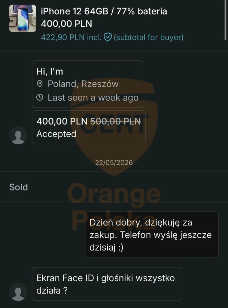 rozmowa z oszustem na vinted