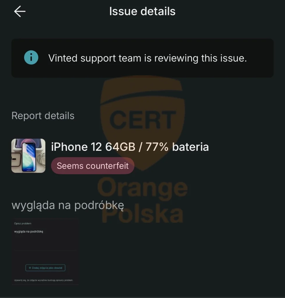 informacja vinted "wygląda na podróbkę"