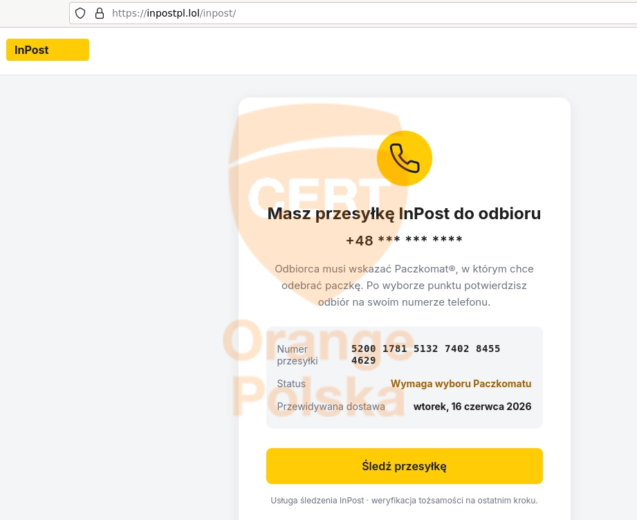 Oszuści sugerują, że mamy do odbioru przesyłkę z InPost.