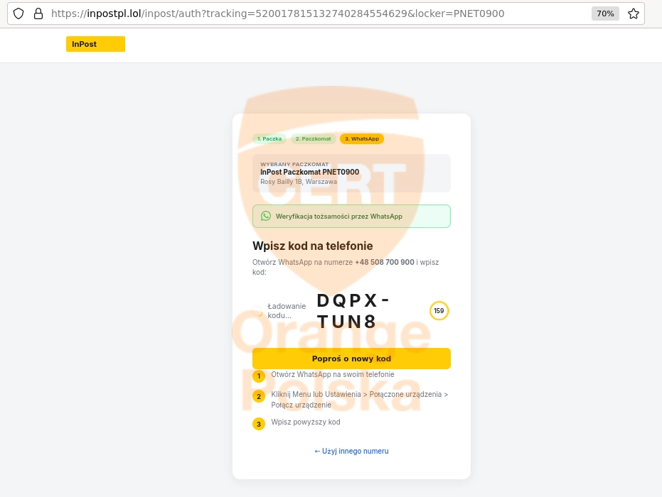 Strona oszustów pokazująca instrukcję połączenia urządzenia z WhatsApp
