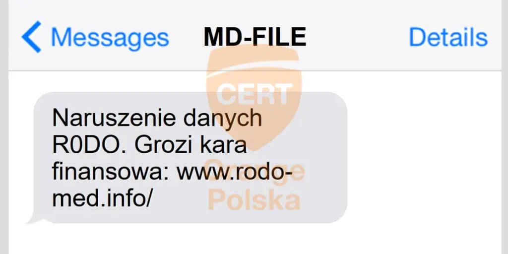 Fałszywy SMS nie kieruje do serwisu MedFile.