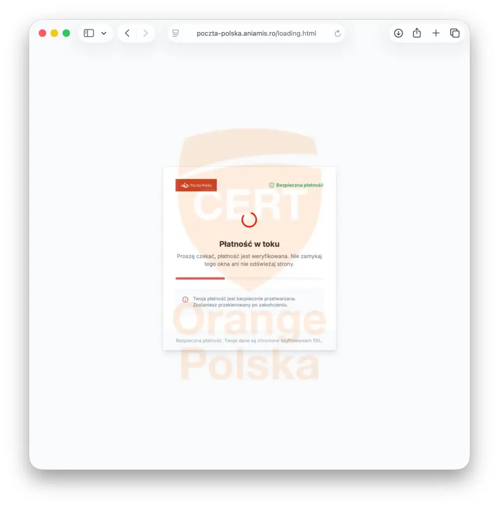 Fałszywa strona - płatność w toku