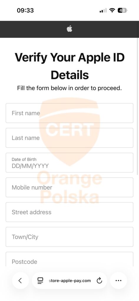 fałszywa strona weryfikacja Apple Pay
