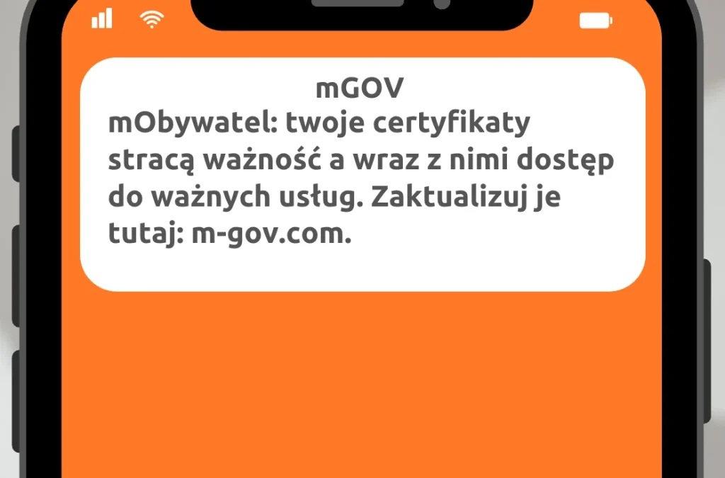 Oszustwo na certyfikat mObywatel - przykład fałszywej wiadomości