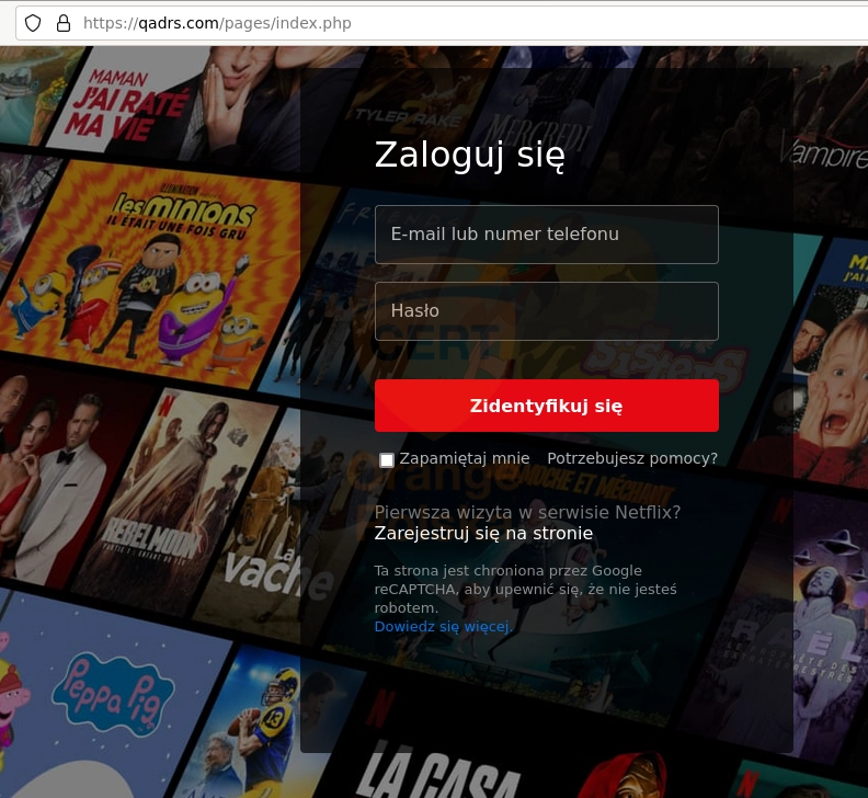 Pod pozorem odblokowania konta Netflix oszuści podsuwają nam stronę będącą kopią witryny logowania do serwisu.