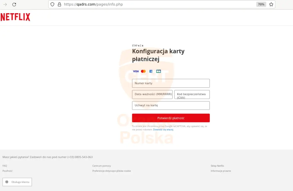 Kluczem oszustwa "Twoje konto Netflix jest zablokowane" jest podanie przestępcom danych naszej karty płatniczej.